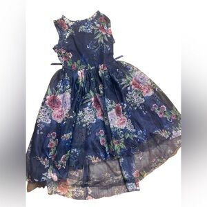 Charming Navy Blue Floral Girls Dress